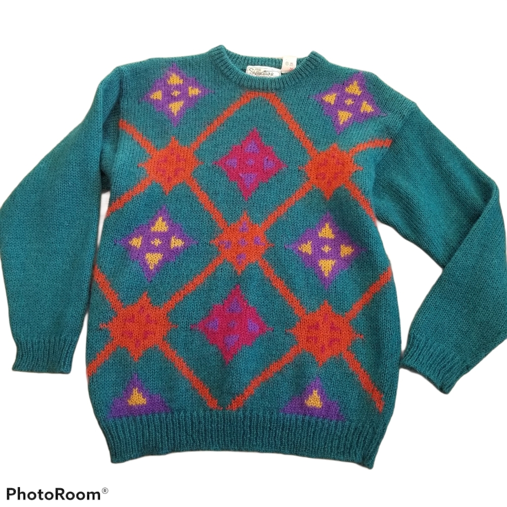 (M) Vintage Mohair Blend Sweater Warm Cozy Cottagecore Fireside Grandpa Colorful